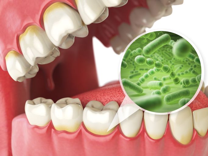 Bacterias and viruses around tooth. Dental hygiene medical concept.