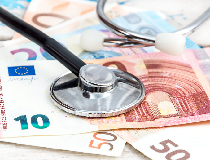Stethoscope on the euro. Medical concept.