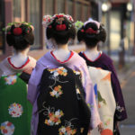 Back view of three geishas