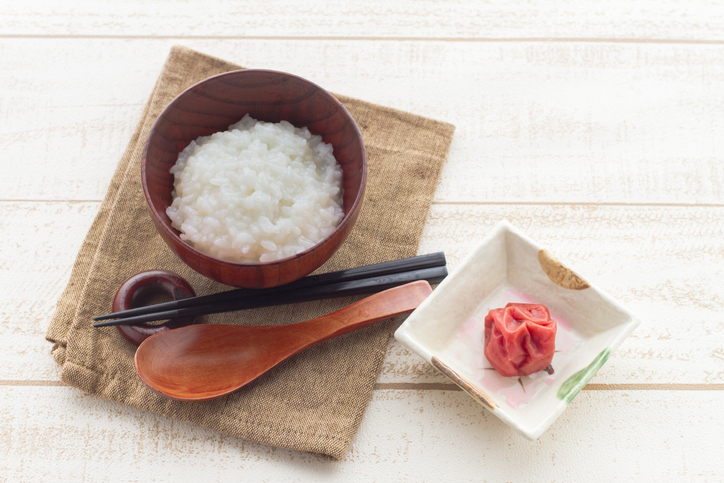 Japanese food, pickled Plum Umeboshi and congee