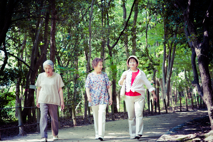 Elderly women who are walking in the nature