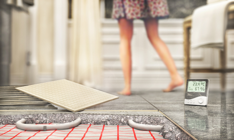 Tile floor with floor heating. 3d illustration