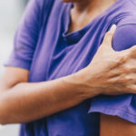 Young woman pain left shoulder, Ache in human body, office syndrome, health care concept