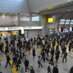 A crowded train station in Tokyo.