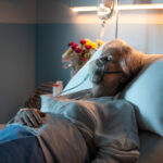 Senior woman lying in bed at the hospital